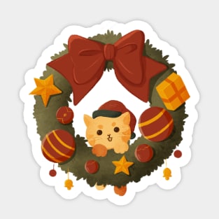 Christmas Cat with Christmas laurel wreath Sticker